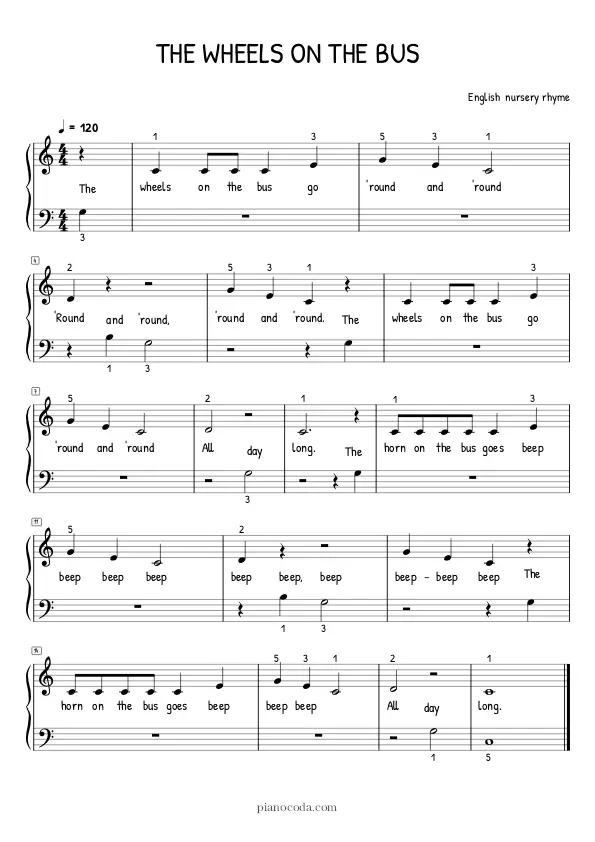 The Wheels On The Bus piano sheet music