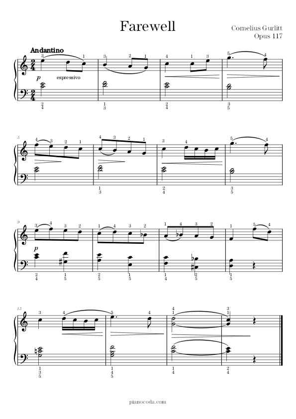 Farewell (Opus 117) by Cornelius Gurlitt sheet music