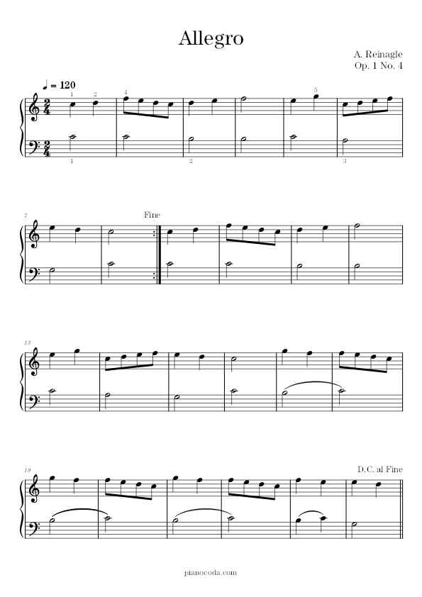 Allegro (Op. 1 no. 4) by A. Reinagle sheet music