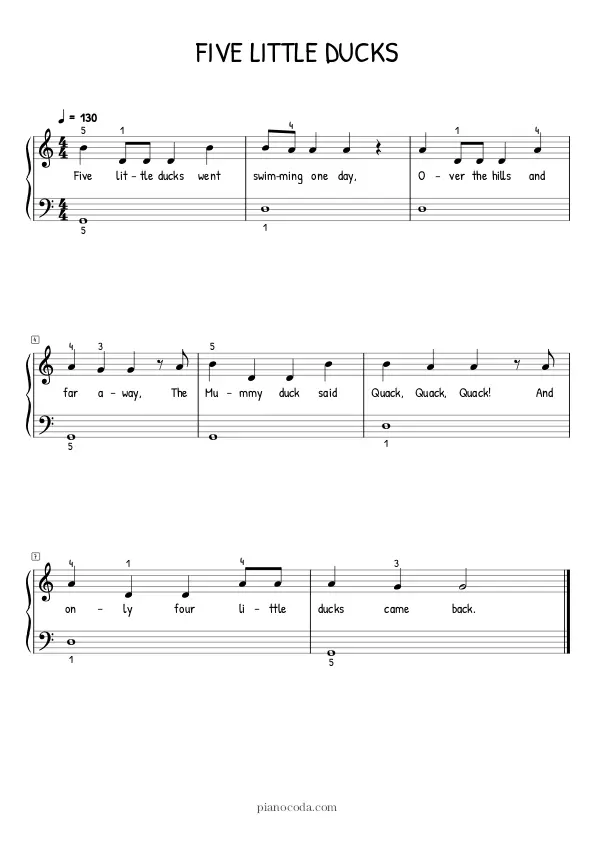 Five Little Ducks piano sheet music