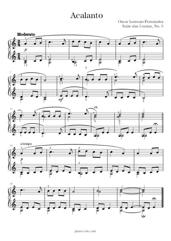 Acalanto (Suite das 5 notas, no.3) by Oscar Lorenzo Fernández sheet music