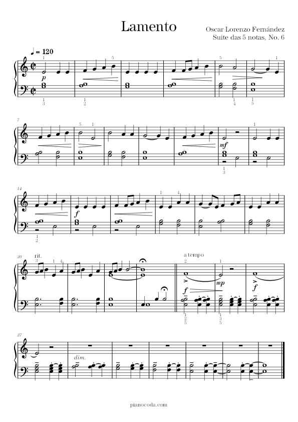 Lamento (Suite das 5 notas, no.6) by Oscar Lorenzo Fernández sheet music