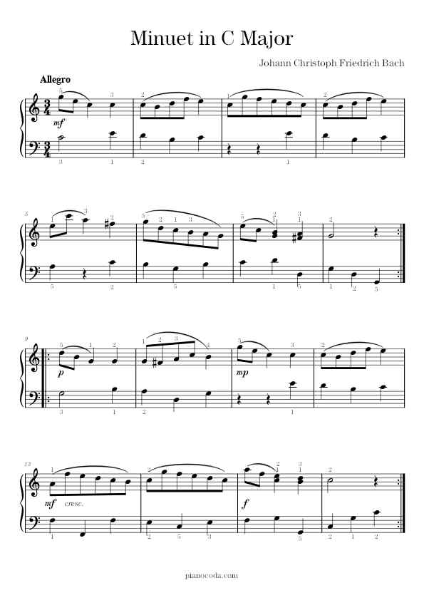 Minuet in C Major by J. C. F. Bach sheet music
