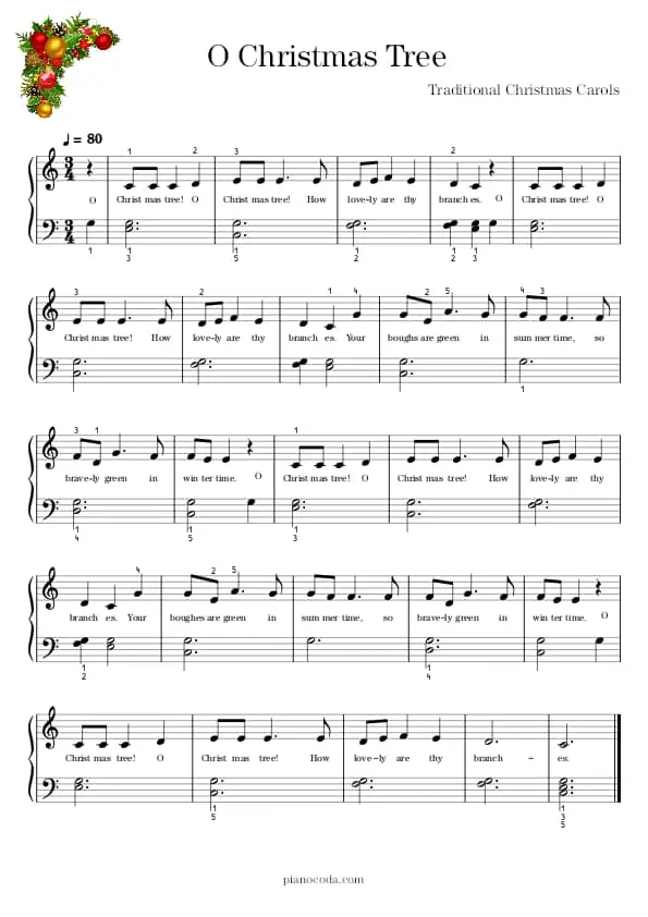 O Christmas tree piano sheet music