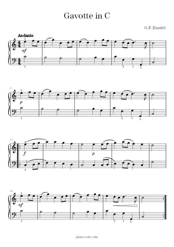 Gavotte in C by Handel sheet music