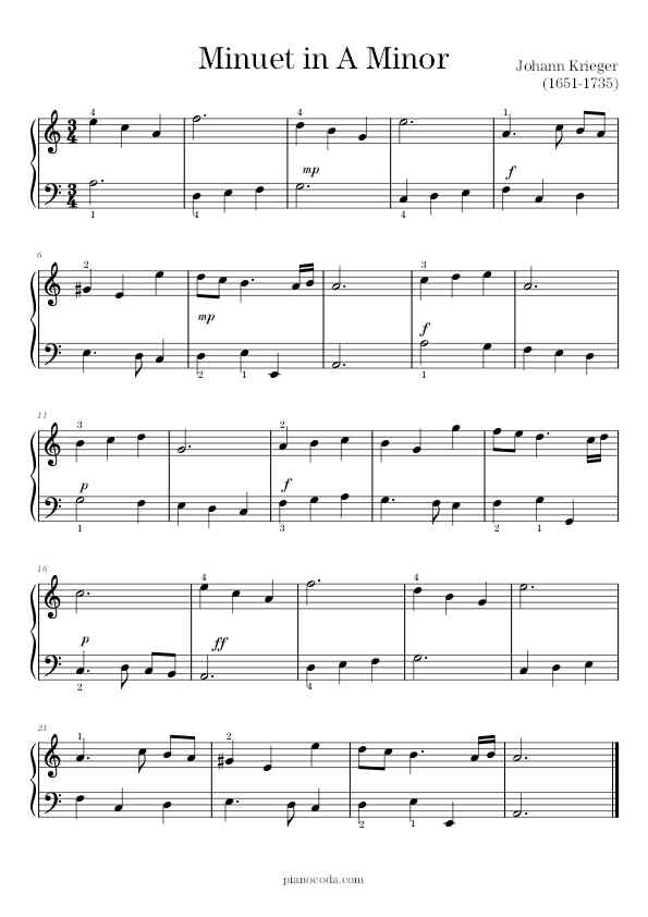 Minuet in A minor by Krieger sheet music