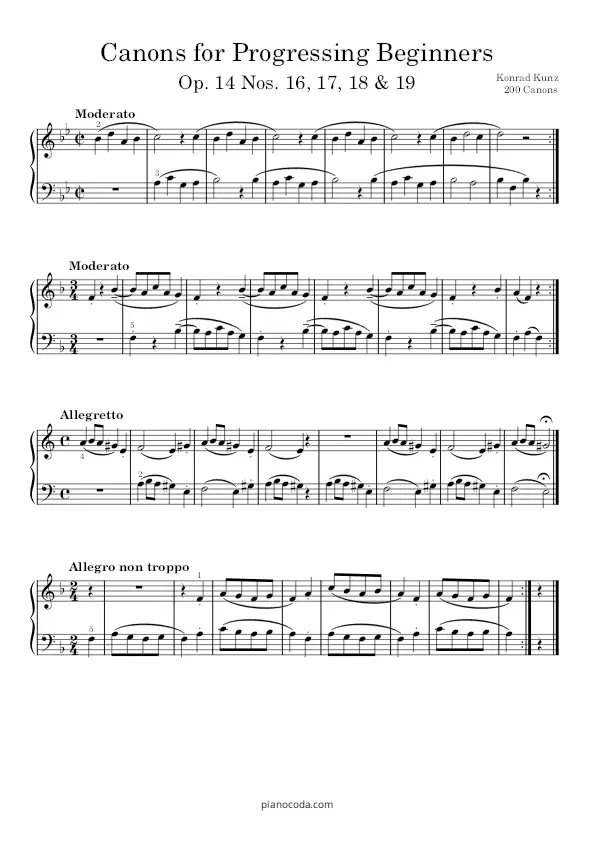 4 Canons for Progressing Beginners by Konrad Kunz PDF sheet music