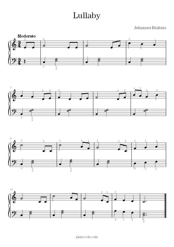 Lullaby by Johannes Brahms sheet music