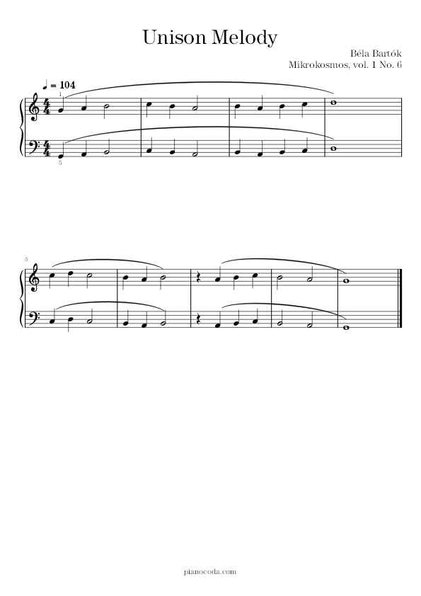 Unison Melody from Mikrokosmos book 1 by Béla Bartók sheet music