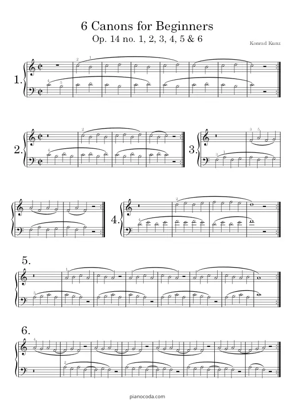 6 Canons for Beginners by Konrad Kunz PDF sheet music