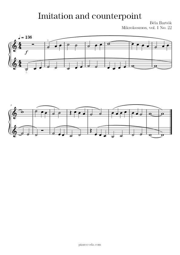 Imitation and counterpoint from Mikrokosmos book 1 by Béla Bartók sheet music