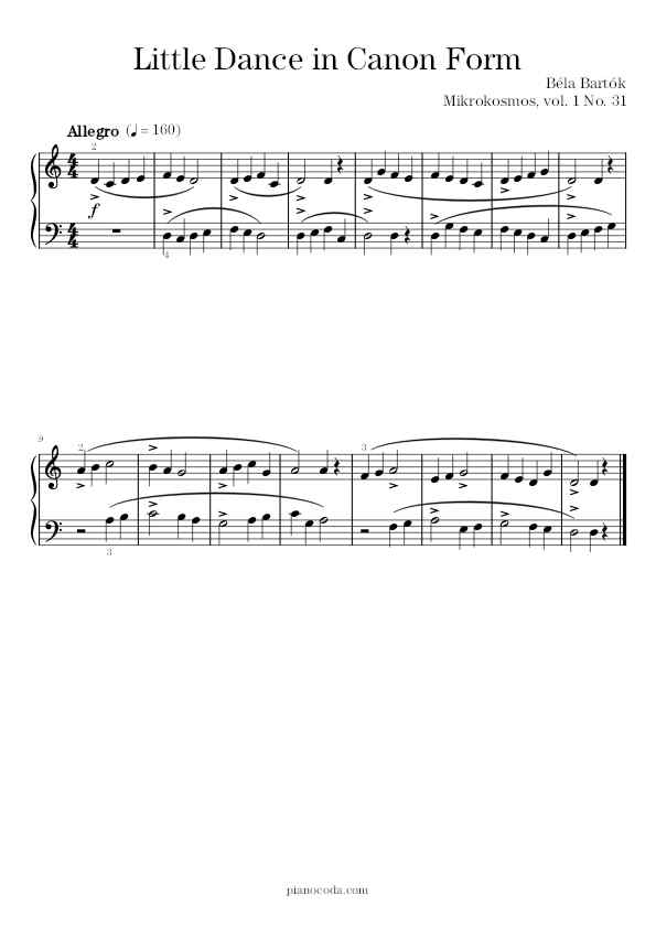 Little Dance in Canon Form from Mikrokosmos book 1 by Béla Bartók sheet music