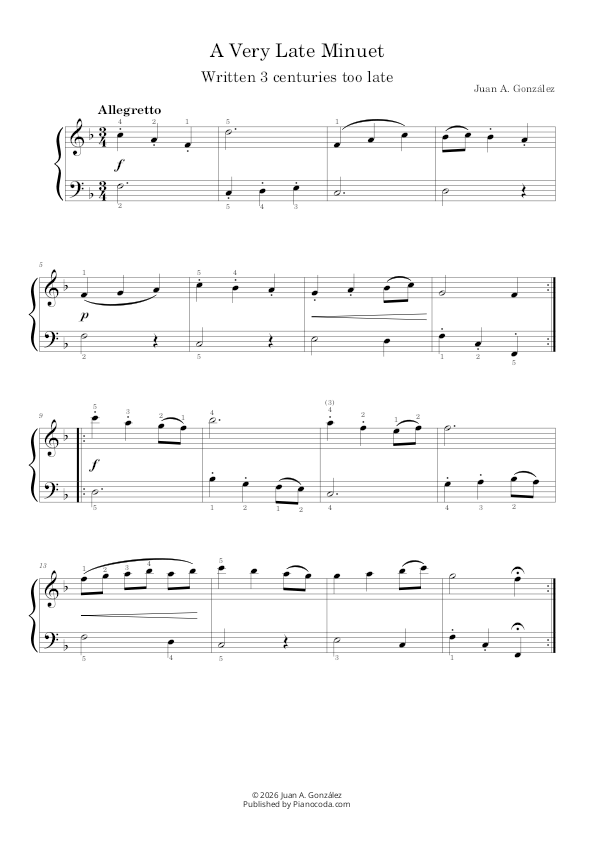 A Very Late Minuet - Original piano sheet music