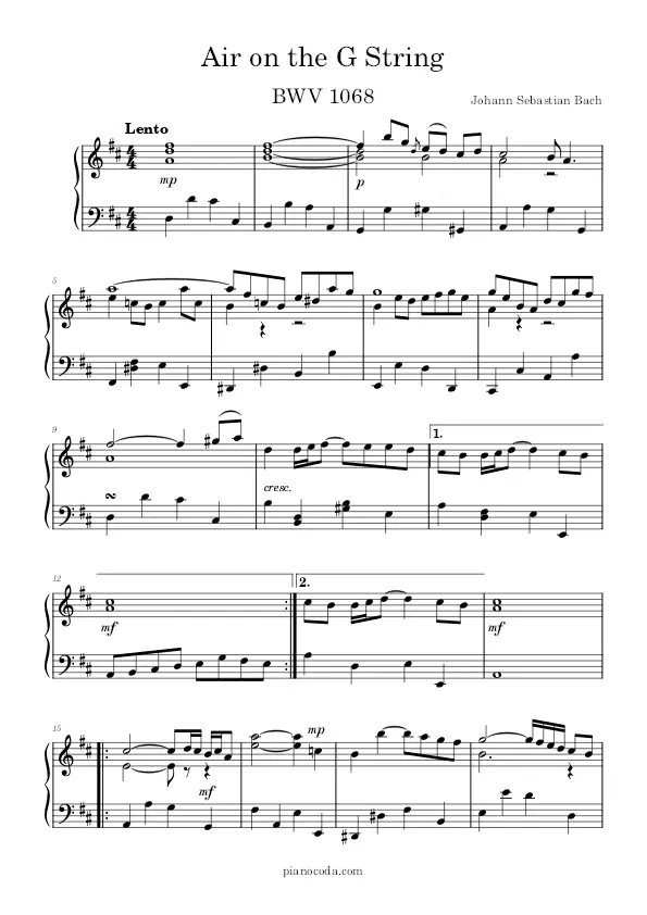Air on G String Johann Sebastian Bach PDF sheet music