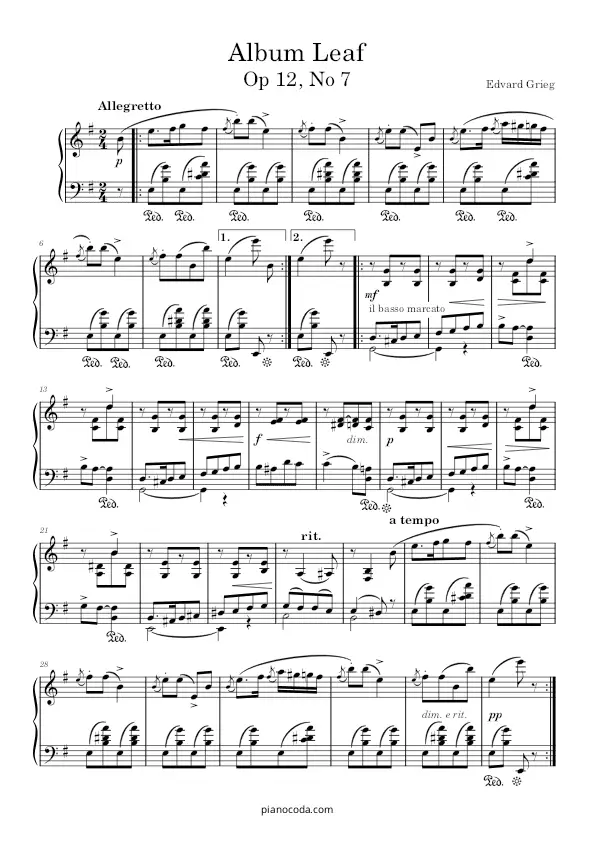 Album Leaf Op. 12 no. 7 Edvard Grieg PDF sheet music