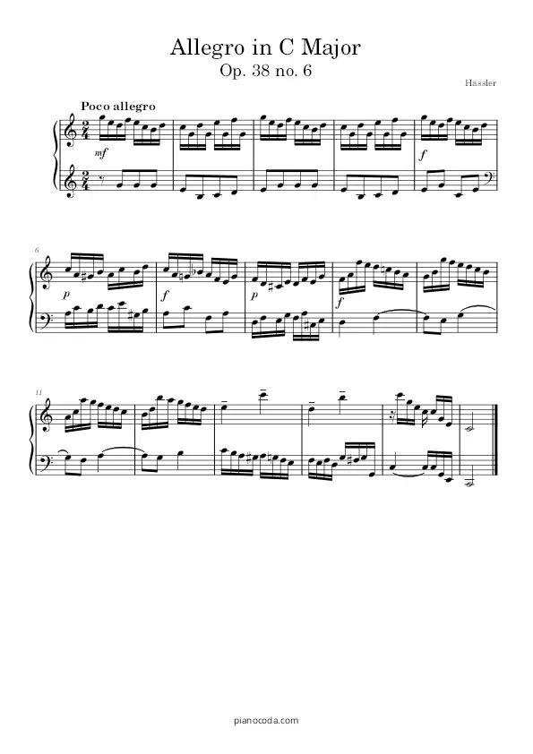 Allegro in C op. 28 no. 6 Hassler sheet music