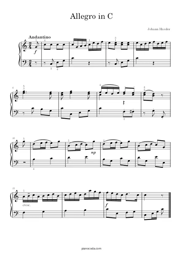Allegro in C Johann W. Hässler PDF sheet music
