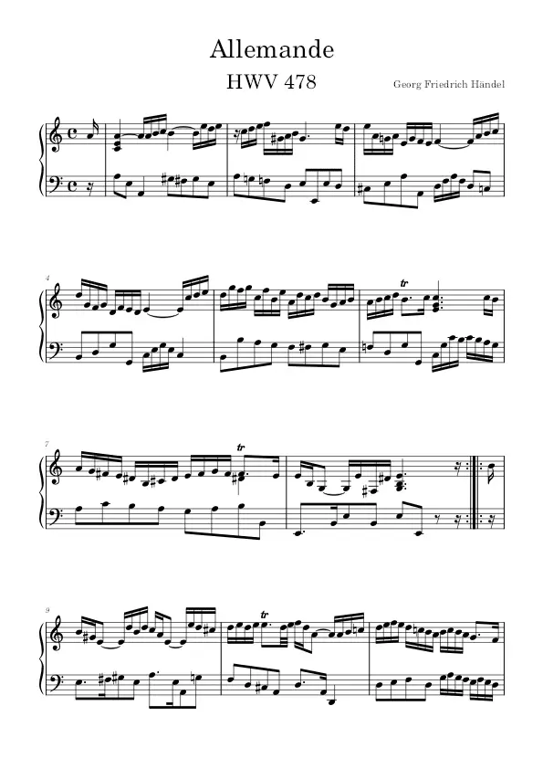 Allemande HWV 478 piano sheet music