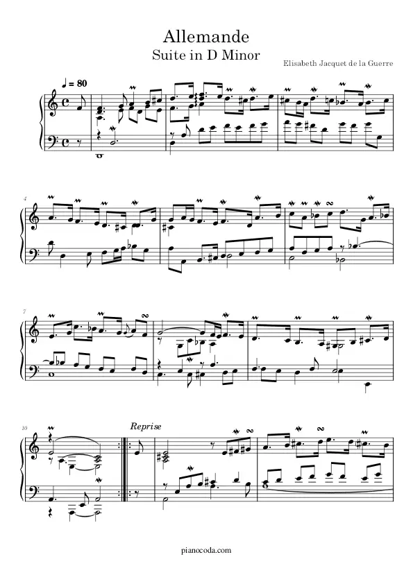 Allemande (Suite in D Minor) piano sheet music