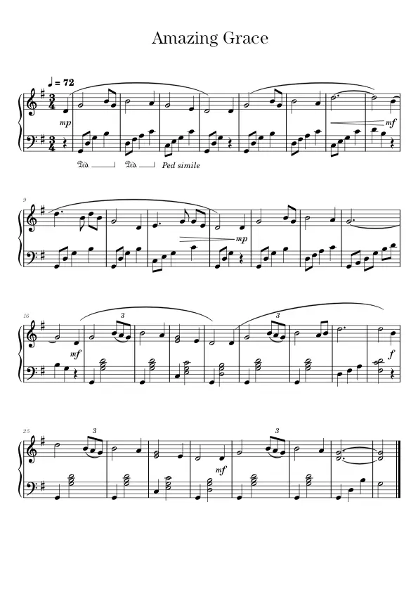 Amazing Grace piano sheet music