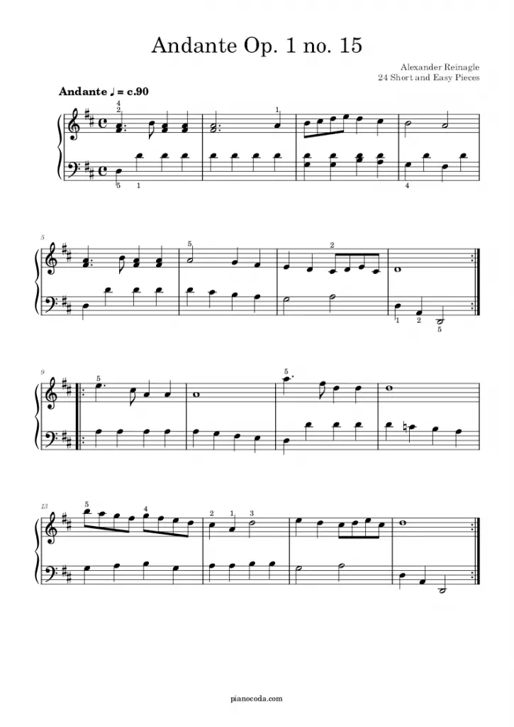 Andante Op. 1 no. 15 by Alexander Reinagle sheet music