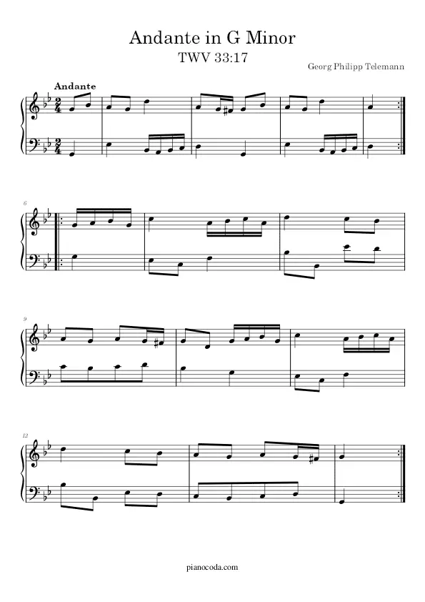 Andante in G Minor piano sheet music
