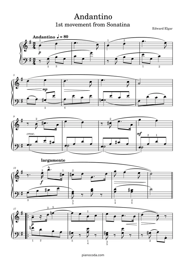 Andantino, first movement from Sonatina Edward Elgar PDF sheet music
