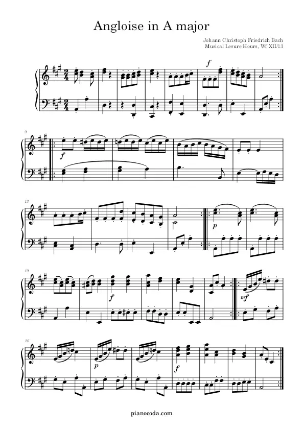 Angloise in A major sheet music