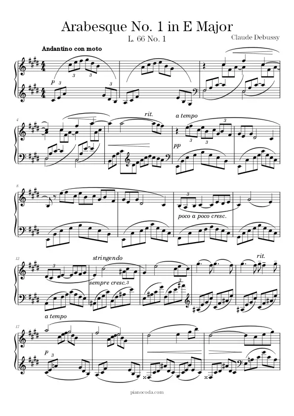 Arabesque No. 1 in E Major Claude Debussy sheet music