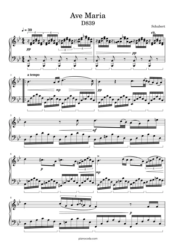 Ave Maria D839 (piano solo) Schubert PDF sheet music