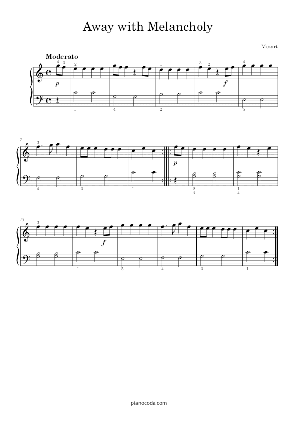 Away with Melancholy by W. A. Mozart PDF sheet music