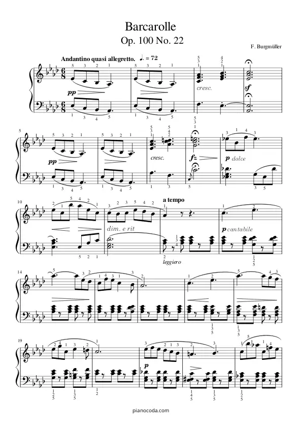 Barcarolle Op. 100 no. 22 Bürgmuller PDF sheet music