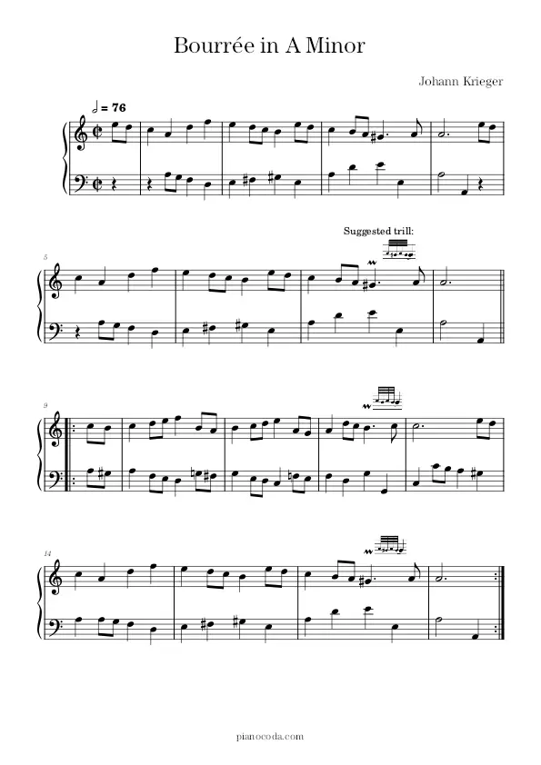 Bourre in A Minor Johann Krieger sheet music