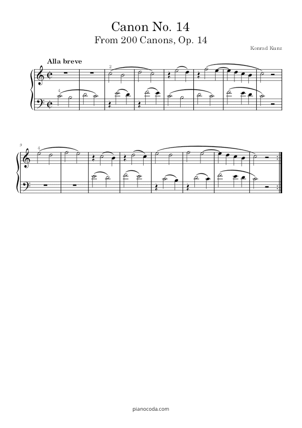 Canon Op. 14 no. 14 by Konrad Kunz PDF sheet music