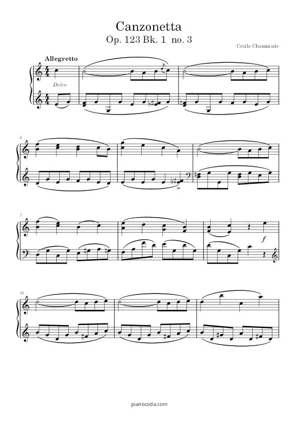 Canzonetta op. 123 no. 3 sheet music, by Cécile Chaminade