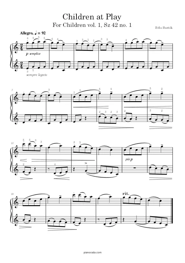 Children at Play no. 1 Béla Bartók PDF sheet music