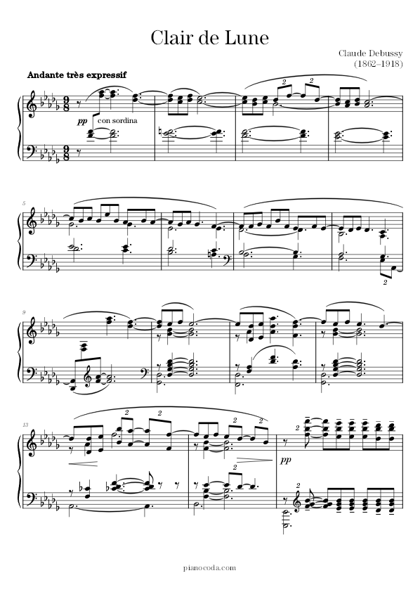 Clair de Lune Claude Debussy sheet music