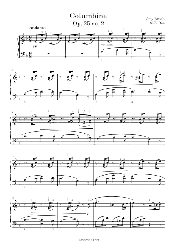 Columbine Op. 25 no. 2 by Amy Beach PDF Sheet music