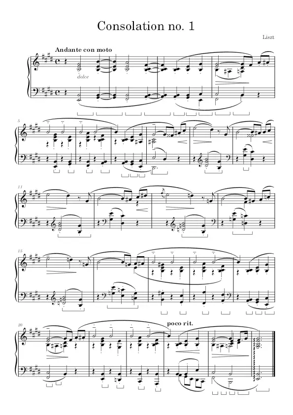 Consolation no. 1 by Franz Liszt sheet music