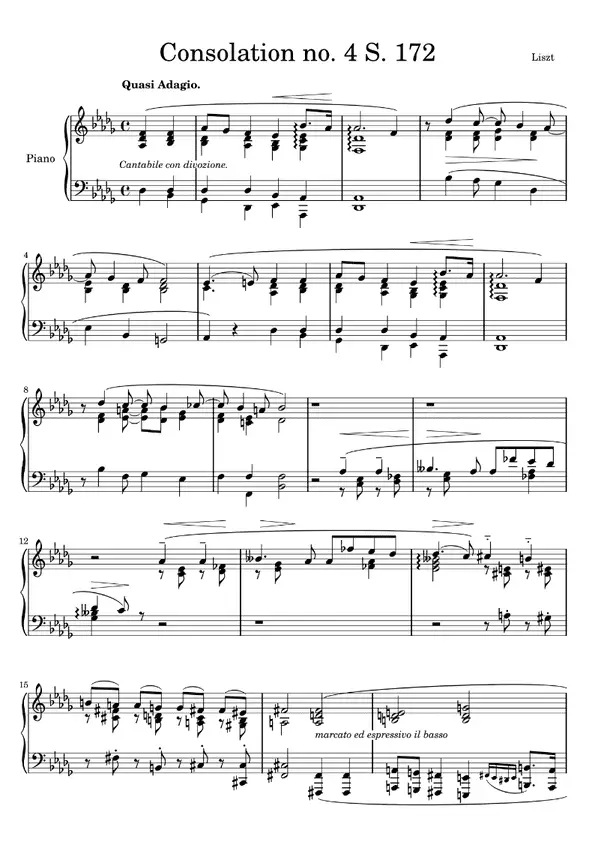 Consolation no. 4 S. 172 by Franz Liszt sheet music