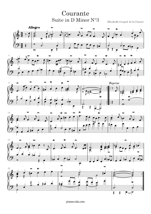 Courante (Suite in D Minor) piano sheet music