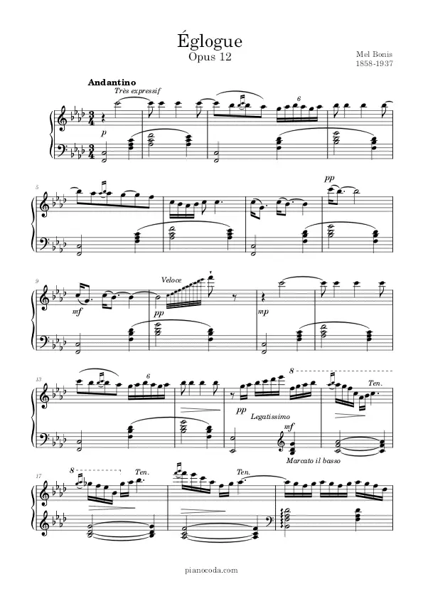 Églogue piano sheet music