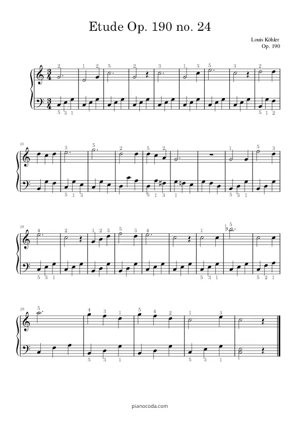 Etude Op. 190 no. 24 by Kohler PDF sheet music