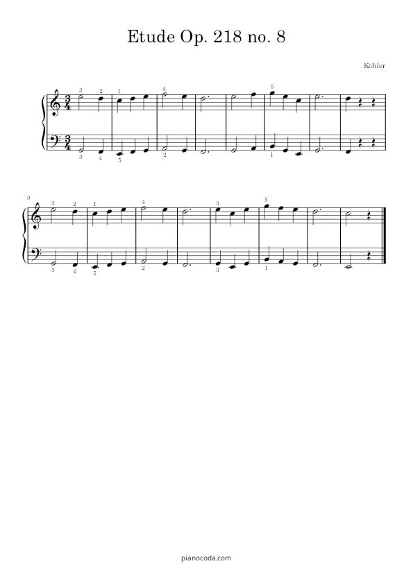 Etude Op. 218 no. 8 by Kohler PDF sheet music