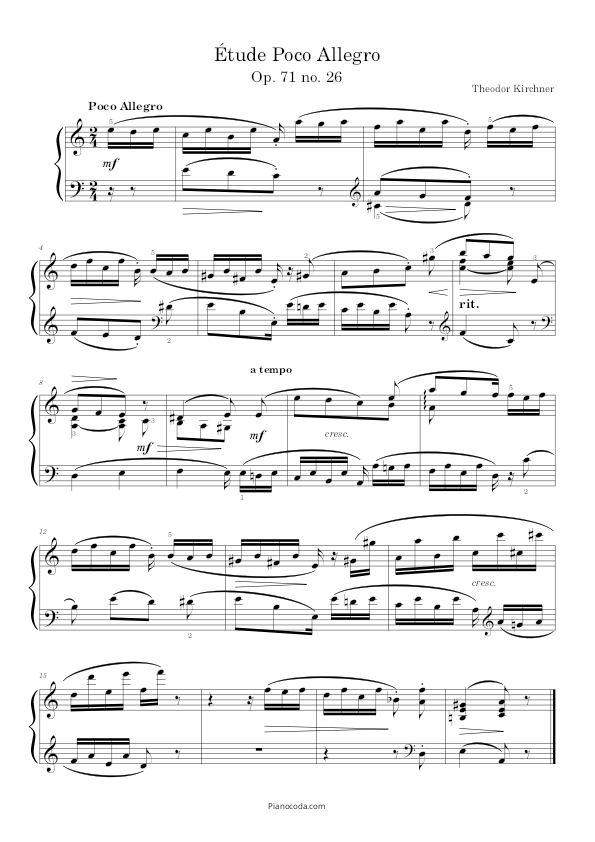 Study Poco Allegro op. 71 (100 études) no 26 by Theodor Kirchner