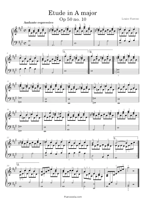 Etude in A major Op 50 No 10 PDF sheet music for piano