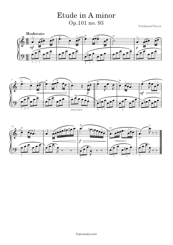 Etude in A minor Op. 101 no. 93 sheet music