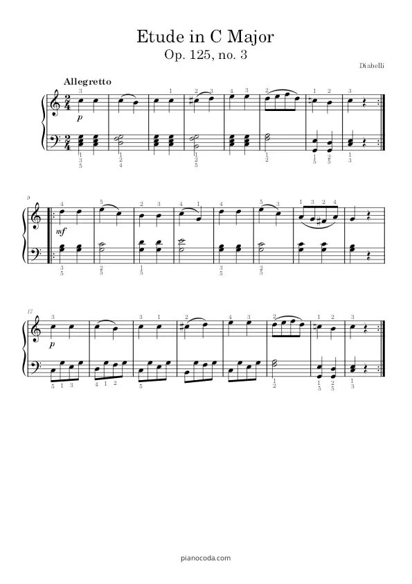 Etude in C Major Op. 125 no. 3 by Diabelli PDF sheet music