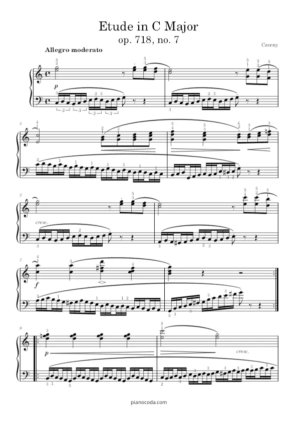 Etude in C Major op. 718 no. 7 by Czerny PDF sheet music