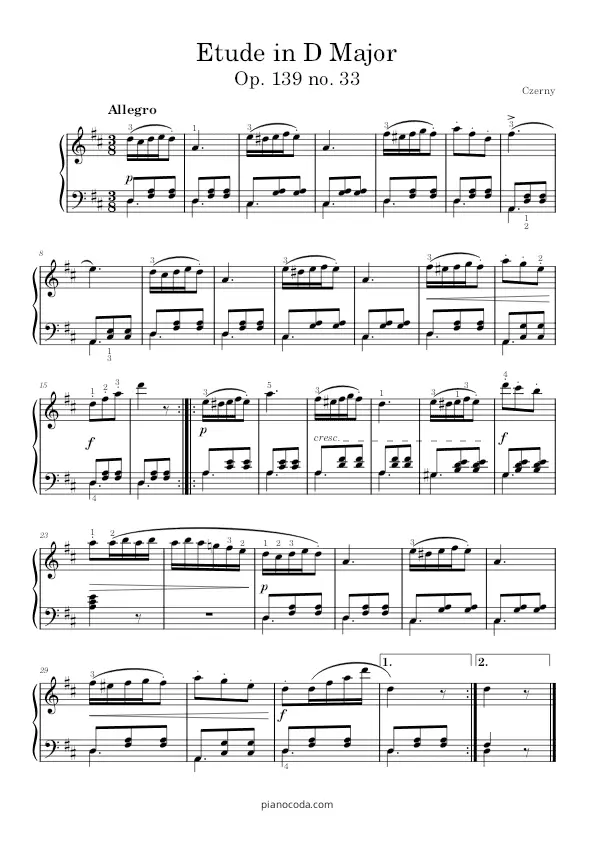 Etude in D Major Op. 139 no. 33 by Czerny PDF sheet music